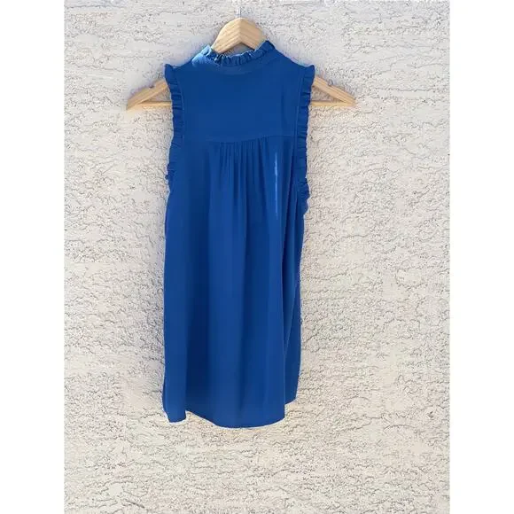 Gibson Blue Sleeveless Ruffle Sleeve Button Down Top - Small - Picture 7 of 11
